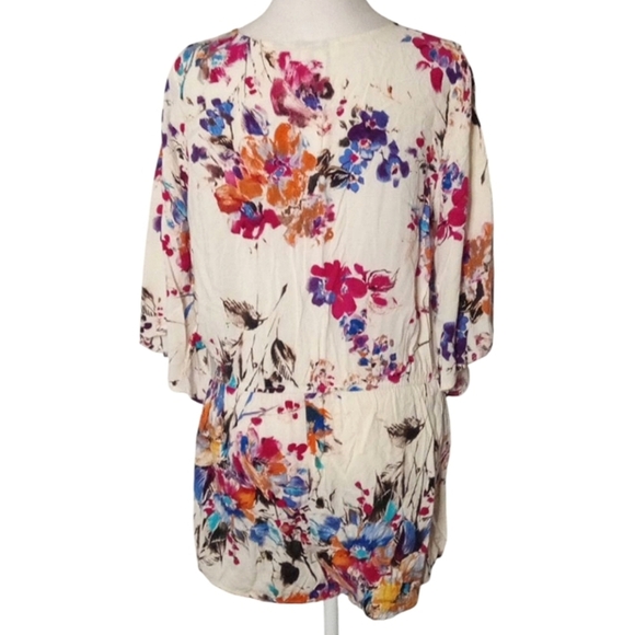 Umgee Bright Floral Bell Sleeve Flowy Romper Cotton Blend Size Medium - Picture 5 of 12